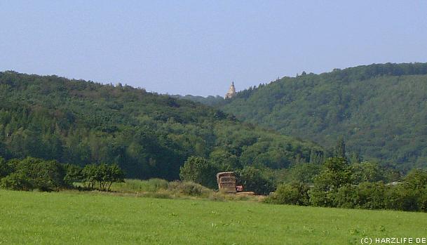 Blick aus dem Harzvorland auf die Burg Falkenstein